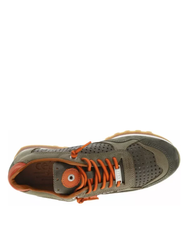 zanaga cetti cetti baskets basses luxe en cuir perfore kaki a semelle running et lacets elastiques