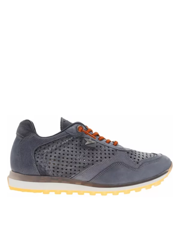 zanaga cetti cetti baskets basses running en cuir gris a semelle crante et lacets orange elastiques