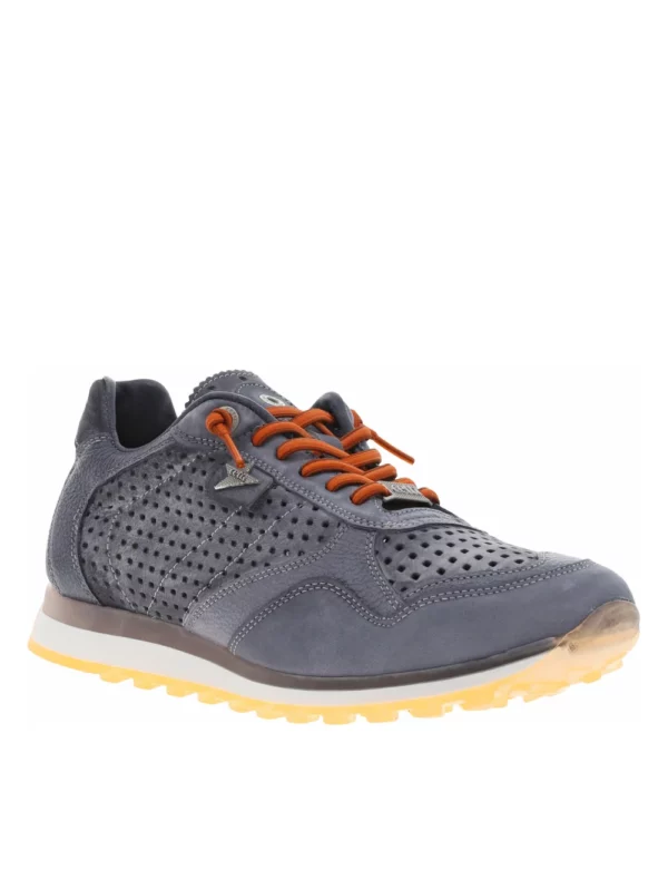 zanaga cetti cetti baskets basses running en cuir gris a semelle crante et lacets orange elastiques