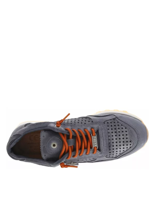 zanaga cetti cetti baskets basses running en cuir gris a semelle crante et lacets orange elastiques