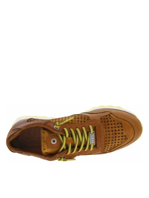 zanaga cetti cetti baskets en cuir perfore marron a semelle running crantee et a lacets elastiques