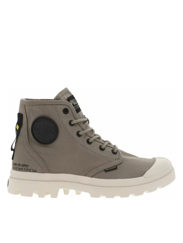 zanaga palladium palladium baskets montantes en toile kaki a semelle boots et a lacets ronds details noirs